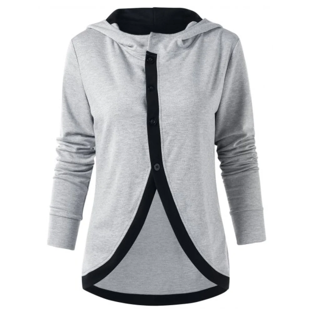 Button Front Asymmetrical Hoodie - ight Gray Fansmadedirect