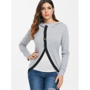 Button Front Asymmetrical Hoodie - ight Gray Fansmadedirect