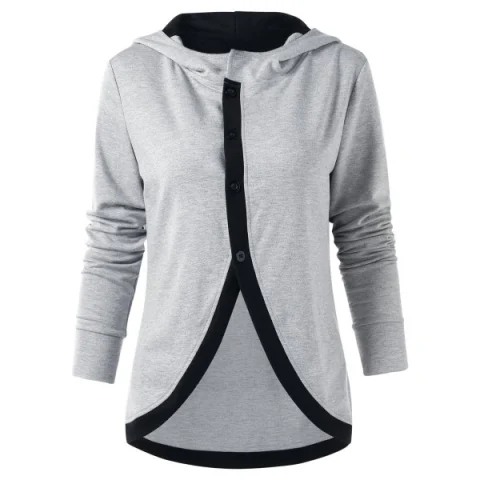 Button Front Asymmetrical Hoodie - ight Gray Fansmadedirect
