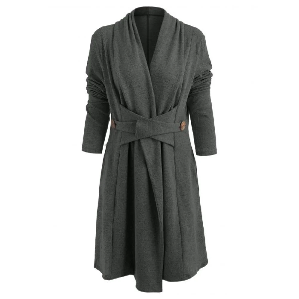 Button Long Duster Cardigan - Dark Gray Fansmadedirect