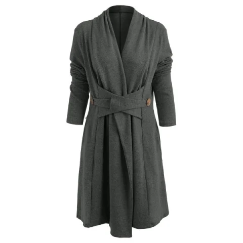 Button Long Duster Cardigan - Dark Gray Fansmadedirect
