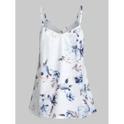 Button Spaghetti Strap Ditsy Print Tank Top - White Fansmadedirect