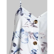 Button Spaghetti Strap Ditsy Print Tank Top - White Fansmadedirect