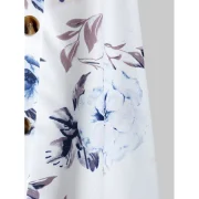 Button Spaghetti Strap Ditsy Print Tank Top - White Fansmadedirect