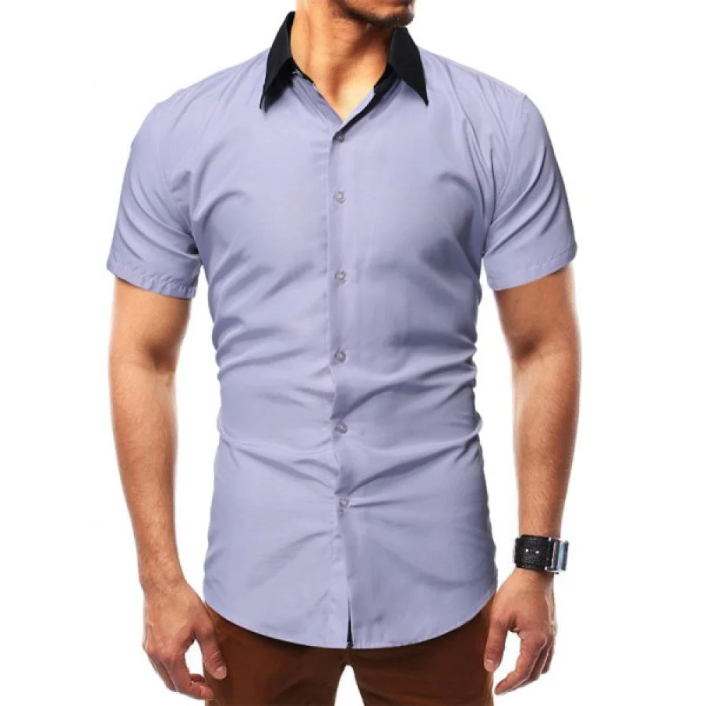Button Up Casual Short Sleeves Shirt - Gray Cloud Fansmadedirect