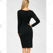Button Up Long Sleeve Dress with Belt - Black Fansmadedirect