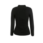 Button Up Ribbed Long Sleeve Fitted T-Shirt - Black Fansmadedirect