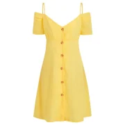 Button Up Spaghetti Strap Cold Shoulder ini Dress - Yellow Fansmadedirect