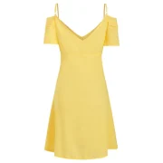 Button Up Spaghetti Strap Cold Shoulder ini Dress - Yellow Fansmadedirect