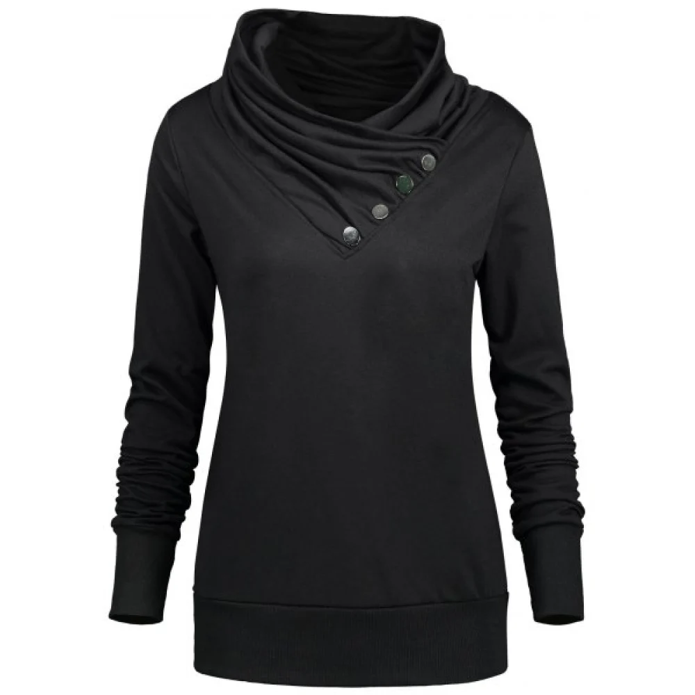Buttoned Turtleneck weatshirt - Black Fansmadedirect
