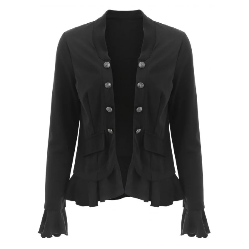 Buttons Flounce Open Jacket - Black Fansmadedirect
