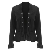 Buttons Flounce Open Jacket - Black Fansmadedirect