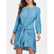 Buttons Knotted Mini Dress - Blue Ivy Fansmadedirect