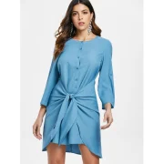 Buttons Knotted Mini Dress - Blue Ivy Fansmadedirect