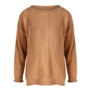 Cable Knit Sweater with Side Slit - Light Brown One Fansmadedirect