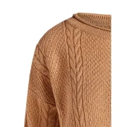 Cable Knit Sweater with Side Slit - Light Brown One Fansmadedirect
