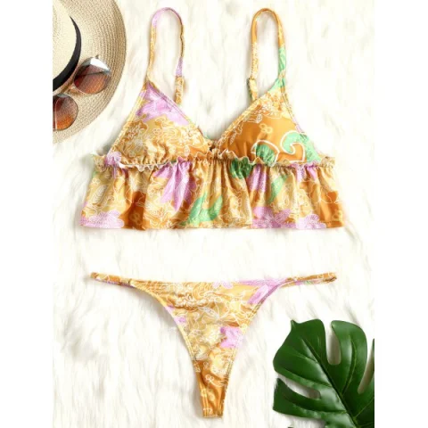 Cami Strap Flounce String Bikini Set - Fansmadedirect