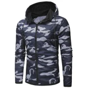 Camo Drawstring Zipper Hoodie - Cadetblue Fansmadedirect