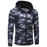 Camo Drawstring Zipper Hoodie - Cadetblue Fansmadedirect