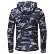 Camo Drawstring Zipper Hoodie - Cadetblue Fansmadedirect