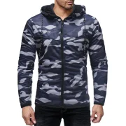Camo Drawstring Zipper Hoodie - Cadetblue Fansmadedirect