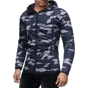 Camo Drawstring Zipper Hoodie - Cadetblue Fansmadedirect