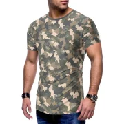 Camouflage Print Destroy Wash Slim Fit Tee - Army Green Fansmadedirect