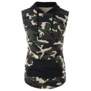 Camouflage Print Sleeveless Drawstring Hoodie - Acu Camouflage Fansmadedirect