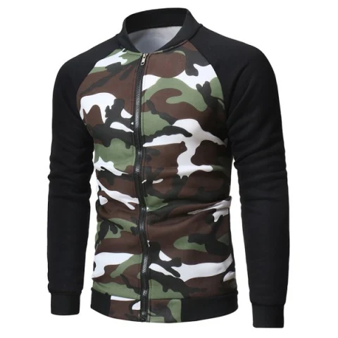 Camouflage Printed Raglan Sleeve Zipper Jacket - White Fansmadedirect