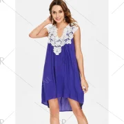 Cap Sleeve Crochet Shift Dress - Blue Fansmadedirect