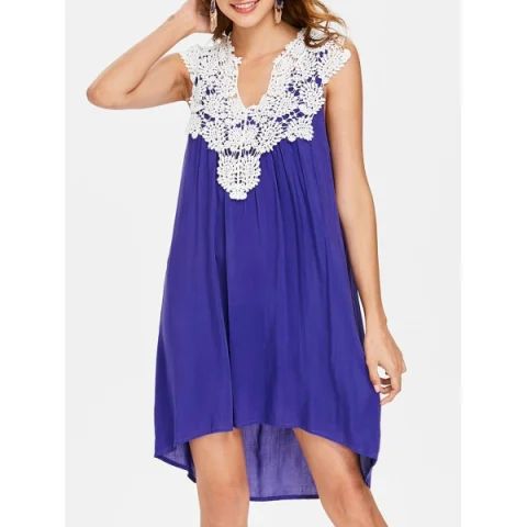 Cap Sleeve Crochet Shift Dress - Blue Fansmadedirect
