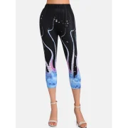 Capri Printed High Waist Pants - idnight Blue Fansmadedirect