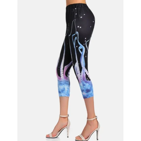 Capri Printed High Waist Pants - idnight Blue Fansmadedirect