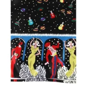 Cartoon Figure Print triped Panel A Line Dress - Black Fansmadedirect