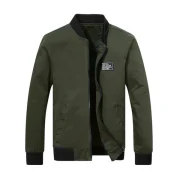 Casual Chest Applique Zipper Bomber Jacket - Army Green Fansmadedirect