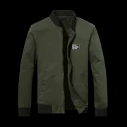 Casual Chest Applique Zipper Bomber Jacket - Army Green Fansmadedirect