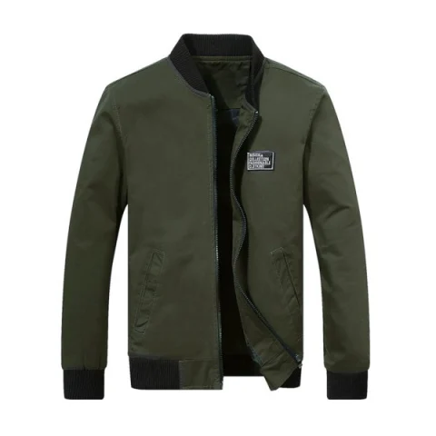 Casual Chest Applique Zipper Bomber Jacket - Army Green Fansmadedirect
