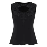 Casual Cutout Floral Applique Tank Top - Black Fansmadedirect