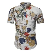 Casual Flower Plant Print Short Sleeves Shirt - White Fansmadedirect