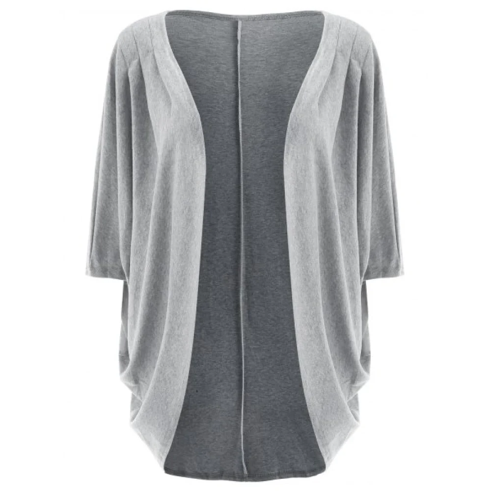 Casual olid Color 3/4 leeve Loose Collarless Cardigan For Women - Gray Fansmadedirect