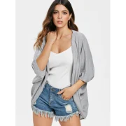 Casual olid Color 3/4 leeve Loose Collarless Cardigan For Women - Gray Fansmadedirect