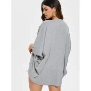 Casual olid Color 3/4 leeve Loose Collarless Cardigan For Women - Gray Fansmadedirect