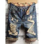 Casual Ripped Design Denim Shorts - Denim Dark Blue Fansmadedirect