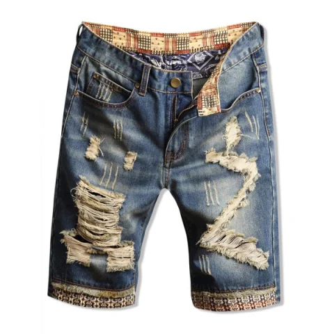 Casual Ripped Design Denim Shorts - Denim Dark Blue Fansmadedirect