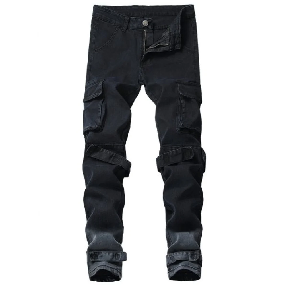 Casual Stripe Multi Pockets Ombre Cargo Pants - Black Fansmadedirect
