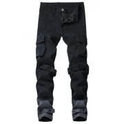 Casual Stripe Multi Pockets Ombre Cargo Pants - Black Fansmadedirect