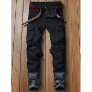 Casual Stripe Multi Pockets Ombre Cargo Pants - Black Fansmadedirect