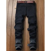 Casual Stripe Multi Pockets Ombre Cargo Pants - Black Fansmadedirect