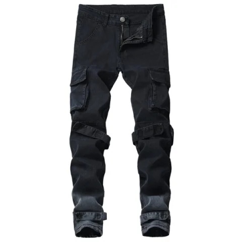 Casual Stripe Multi Pockets Ombre Cargo Pants - Black Fansmadedirect