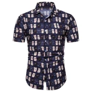 Cat Pattern Design Short Sleeves Shirt - Deep Blue Fansmadedirect
